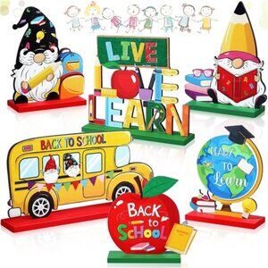 6 Pcs Back to School Party Decorations Wooden First‎ Day of School Table Decor